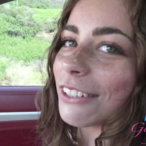 Drive along the California coast with amateur Renee Rose roadhead and footjob POV