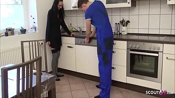 German Anorexic MILF Stella Star Seduce to Fuck by Repairman