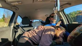 Hot wife gives a sticky roadside blowjob