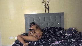 Latina brunette with glasses masturbates her beautiful body
