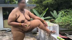 Naughty Nudist From India Relaxing Outdoor Naked, Eating Fresh Fruit and Enjoying It