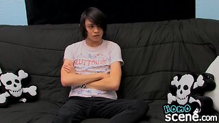 Emo teenager roxy red enjoys a glass toy while he wanks