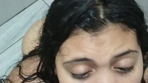 Creampie for the stepdad while spying on his stepdaughter