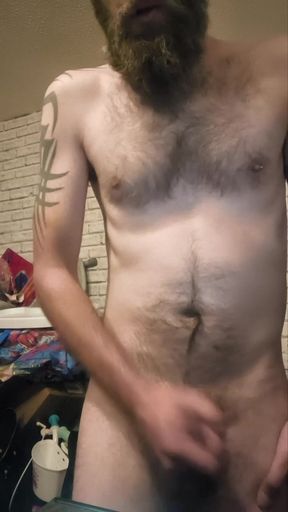 Big Dick Wanking and Smoking Topless