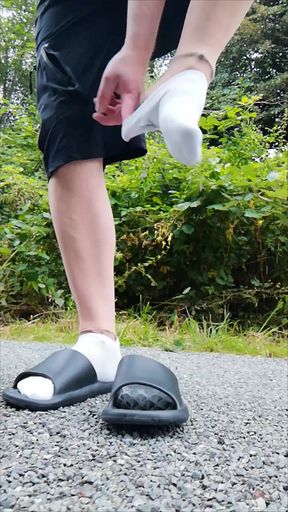 In Slippers and White Socks in Nature