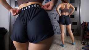 Pawg MILF Flirts with Her Rear in Sporty Shorts