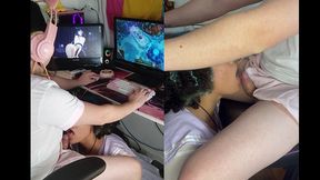 trans girl getting a blowjob while playing games