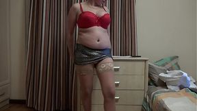 An appetizing milf undresses in front of a web camera  Big tits &mdash;  hairy cooch and nice buns  Amateur  Homemade