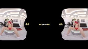 Vany Ully fingers her pee drenched pussy in this virtual reality scene