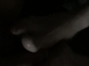 Using my feet to jerk my buds cock