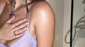 British college girl rubs her self in massage oil