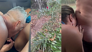 Dogging selvagem em vários lugares diferentes: praia, estacionamento, trilha e carro