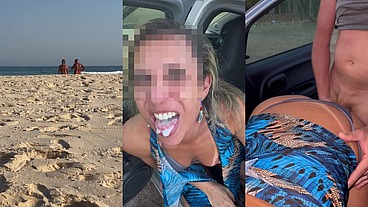 Dogging selvagem em vários lugares diferentes: praia, estacionamento, trilha e carro