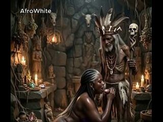 [AI Generated] an afro village witch doctor from Ghana and Nigeria bangs older black hot Nigerian grand ma raw