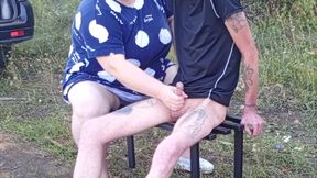 A Neighbor in a Park Jerks off My Dick on a Bench