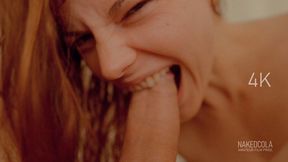 Biting cock, foreskin and balls - tooth biting fetish - 4K