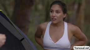 Sexy t-girl barebacked by stranger in woods