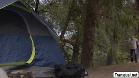 Sexy t-girl barebacked by stranger in woods