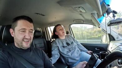 Brunette wife’s tight pussy wrecked by remote vibrator driving to a public orgasm
