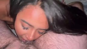 Slim Swarthy Brunette Teen Shows Striptease, Pleases a Guy With BJ & Rimming, Then Gets Fucked Hard