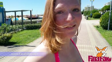 Ginger teen chokes on my fat cock while her big tits slap in a bikini