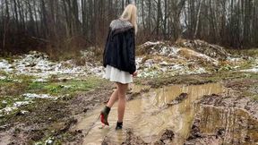 Brand New Authentic Christian Louboutin suede high heels ankle boots in mud and swamp, high heels boots in mud, ankle boots in mud, wet ankle Louboutin boots