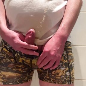 Skinny Boy with Big Cook Piss and Jerks off Until He Cum