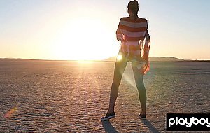 Big boobed beauty gets to pose naked in the desert outdoor
