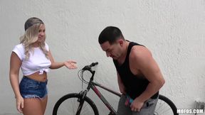 Two hotties punish a bike thief by making him fuck them