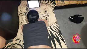 Lady Muffin Reads Hell with a Cock in Her Mouth and Then in Her Ass