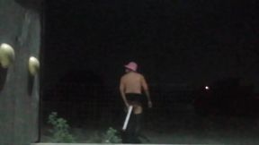 Slutty Guy Rides Small Baton in Public Street Session