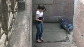 Nasty brunette amateur girl has been spied when she pisses in public