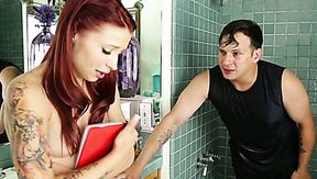 Red haired slutty cutie Alyssa Branch fucks with Anthony Rosano in bathroom