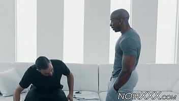 Muscular black gay ass destroys hunky bearded white stud