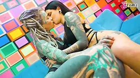 Goth Girl and Hippie Slut Take Deep Anal and Cum Facials