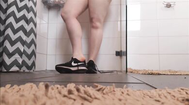 The Blonde Teutonic Queef Queen Pisses Down Her Own Nikes