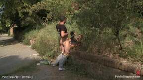 Spanish slave bound naked in public