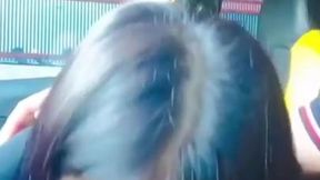 Hot girlfriend gives horny blowjob in a car
