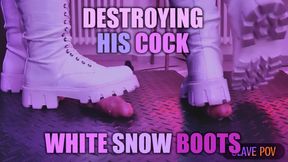 Slave POV of Tamy destroying your cock in white snow boots with an aggressive CBT, bootjob and post orgasm- FH Exclusive