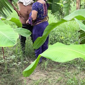 I see my aunty going towards the banana plantation, I followed her and hugged her and started fucking her in the plantation.