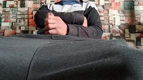 A heterosexual man masturbates, after a month of abstinence, and moans as he ejaculates at the end.