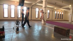 Suspended Upside Down, Latin Bodybuilder Has His Fat Cock Edged