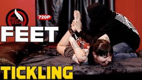 MIA Hogtied and Tickled | Ticklish Ponytail Brunette Girl Tied Up to the Bed, Oiled and Merciless Feet Tickled with Fingers, Brush and Glove | Jeans Shorts and Crop Top | Intense Foot Tickling | 720 HD