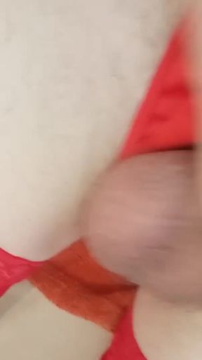 Sissy Leatransteen Masturbating and Cum in a Red Satin Body