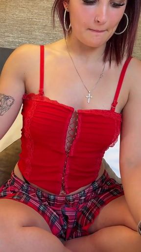Hot petite redhead college girl in school uniform mini skirt gets bored and ignored she plays with a big cock by her&hellip;   Clip 2