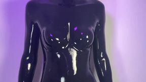 Trans Girl Strokes Her Big Cock In Rubber Silicone Catsuit & Hood