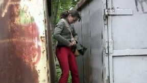 Brunette Russian amateur skank loves pissing in public