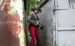 Brunette Russian amateur skank loves pissing in public
