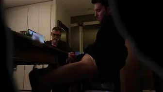 Grandson jerks off at dinner table while real grandfather watches