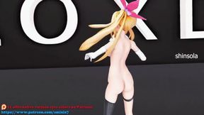 HENTAI MIRAI AKARI VIRTUAL YOUTUBER MMD UNDRESS MUSIC VIDEO DANCE 3D BLONDE GIRL DARK GREEN EYES